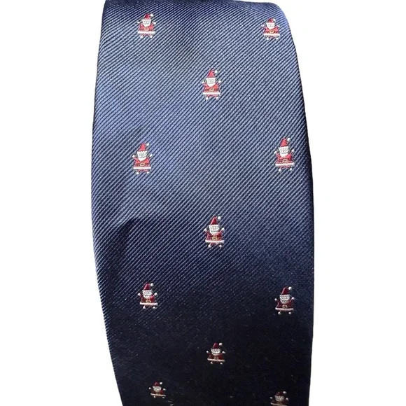 TOMMY HILFIGER Navy Blue Santa Claus Club Christmas Silk Twill Classic Tie NEW - Picture 3 of 5